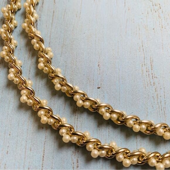 VTG Gold Double Strand Seed Bead Chain Necklace - Picture 2 of 3